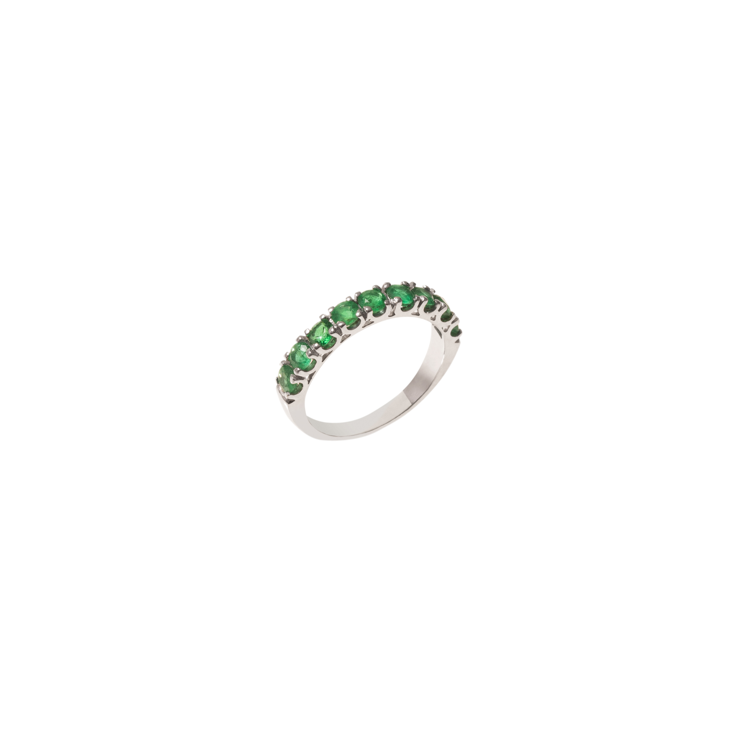 Meia Aliança em <br>  Ouro Branco <br> com Esmeralda