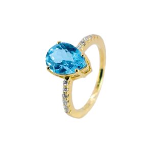 Anel Ouro Amarelo de Topázio Gota com Diamantes
