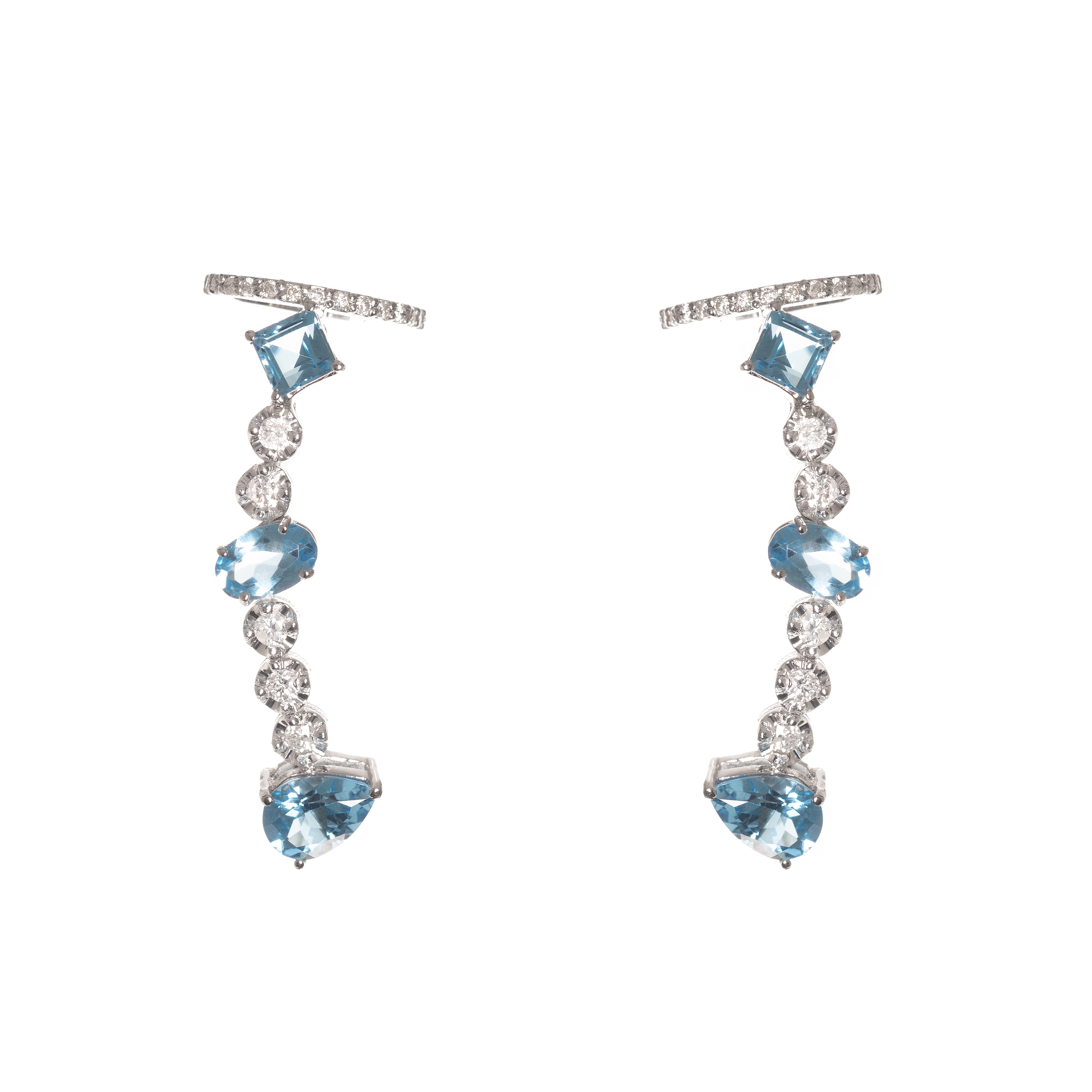 Earcuff em Ouro Branco com Diamantes e Topázios